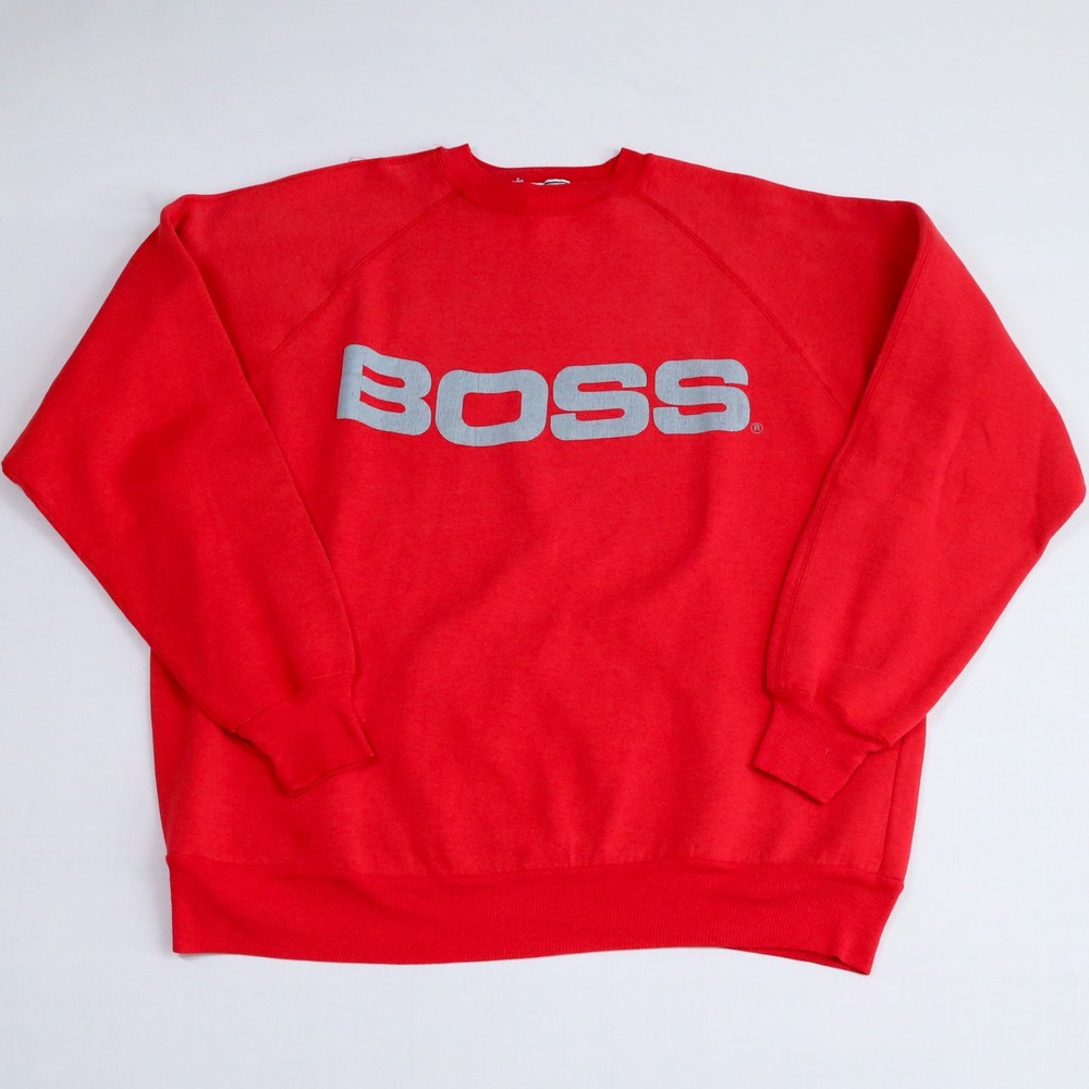 Hugo Boss Sweatshirt Mens XL Red Vintage 90s Big Logo Raglan Pullover Hong Kong